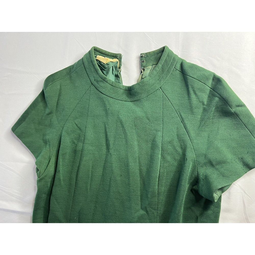 Vintage 60s Joan Leslie By Kasper Dress Union Pure Virgin Wool Green Cocktail - Picture 3 of 11
